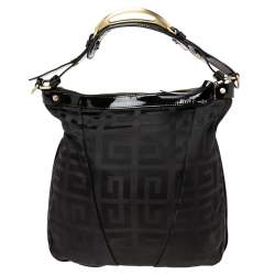 Pre Owned Givenchy Black Monogram Nylon and Patent Leather Metal Handle Hobo