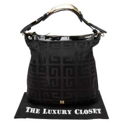 Pre Owned Givenchy Black Monogram Nylon and Patent Leather Metal Handle Hobo