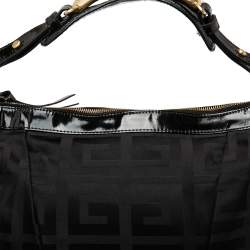 Pre Owned Givenchy Black Monogram Nylon and Patent Leather Metal Handle Hobo