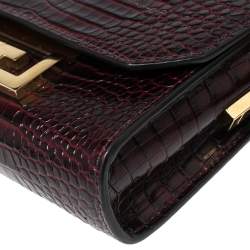 Pre Owned Givenchy Dark Burgundy Croc Embossed Leather Nano Eden Shoulder Bag