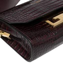 Pre Owned Givenchy Dark Burgundy Croc Embossed Leather Nano Eden Shoulder Bag