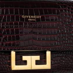 Pre Owned Givenchy Dark Burgundy Croc Embossed Leather Nano Eden Shoulder Bag