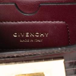 Pre Owned Givenchy Dark Burgundy Croc Embossed Leather Nano Eden Shoulder Bag
