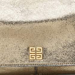 Pre Owned Givenchy Gold Crinkled Leather Cut Out Metal Handle Clutch