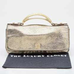 Pre Owned Givenchy Gold Crinkled Leather Cut Out Metal Handle Clutch