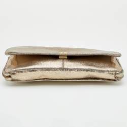 Pre Owned Givenchy Gold Crinkled Leather Cut Out Metal Handle Clutch