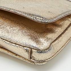 Pre Owned Givenchy Gold Crinkled Leather Cut Out Metal Handle Clutch