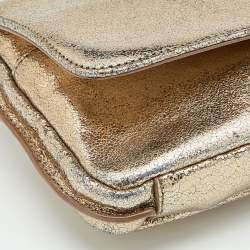 Pre Owned Givenchy Gold Crinkled Leather Cut Out Metal Handle Clutch