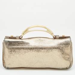 Pre Owned Givenchy Gold Crinkled Leather Cut Out Metal Handle Clutch