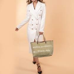 Pre Owned حقيبة يد جيفنشي شوبر أنتيجونا ميزون أتش دي جي جلد وكانفاس بنية /بيج 