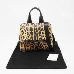 Pre Owned حقيبة جيفنشي باندورا بيور جلد طباعة فهد سوداء / صفراء بيد علوية صغيرة