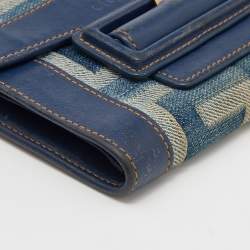 Pre Owned Givenchy Blue Denim an Leather Trifold Wallet