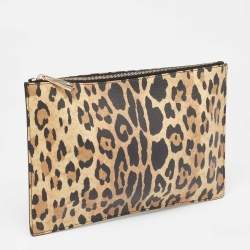 Pre Owned Givenchy Brown/Black Leopard Print Coated Canvas Zip Clutch
