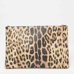 Pre Owned Givenchy Brown/Black Leopard Print Coated Canvas Zip Clutch