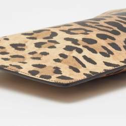 Pre Owned Givenchy Brown/Black Leopard Print Coated Canvas Zip Clutch