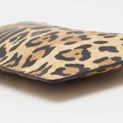 Pre Owned Givenchy Brown/Black Leopard Print Coated Canvas Zip Clutch