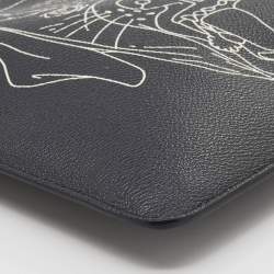 Pre Owned Givenchy Black Rottweiler Line Printed Leather Zip Pouch