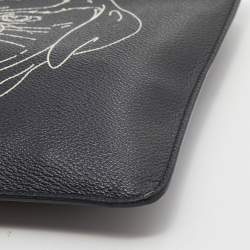 Pre Owned Givenchy Black Rottweiler Line Printed Leather Zip Pouch