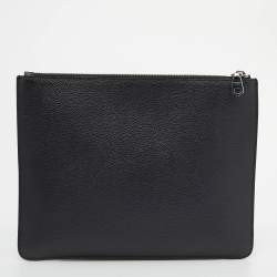 Pre Owned Givenchy Black Rottweiler Line Printed Leather Zip Pouch
