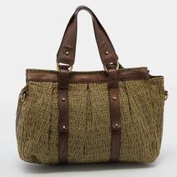 Pre Owned Givenchy Green/Brown Monogram Canvas and Leather Tote