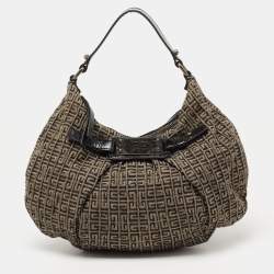 Pre Owned Givenchy Metallic/Black Monogram Canvas And Patent Leather Hobo