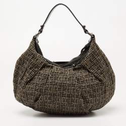 Pre Owned Givenchy Metallic/Black Monogram Canvas And Patent Leather Hobo