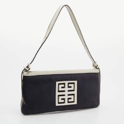 Pre Owned Givenchy Black/White Canvas and Leather Logo Shoulder bag