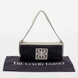 Pre Owned Givenchy Black/White Canvas and Leather Logo Shoulder bag