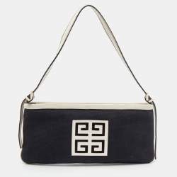 Pre Owned Givenchy Black/White Canvas and Leather Logo Shoulder bag