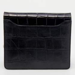 Pre Owned حقيبة كتف جيفنشي جلد نقشة تمساح أسود بسلسلة بقفل قرش 