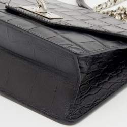 Pre Owned حقيبة كتف جيفنشي جلد نقشة تمساح أسود بسلسلة بقفل قرش 