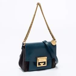 Pre Owned حقيبة كتف جيفنشي ميني جي في 3 سويدي وجلد أزرق/أسود