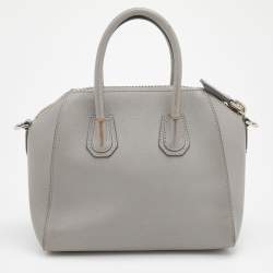 Pre Owned Givenchy Light Grey Leather Mini Antigona Satchel
