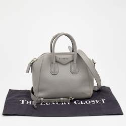 Pre Owned Givenchy Light Grey Leather Mini Antigona Satchel