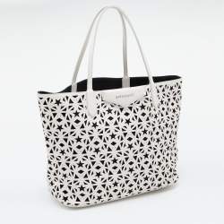 Pre Owned Givenchy White Perforated Leather Small Star Antigona Tote