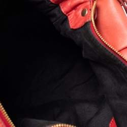Pre Owned Givenchy Coral Red Pleated Leather Hobo