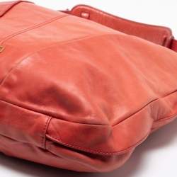 Pre Owned Givenchy Coral Red Pleated Leather Hobo
