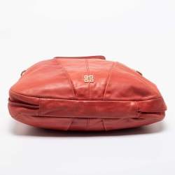 Pre Owned Givenchy Coral Red Pleated Leather Hobo