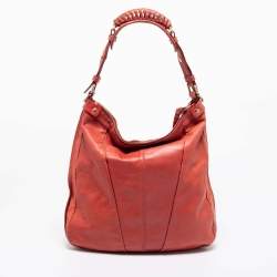 Pre Owned Givenchy Coral Red Pleated Leather Hobo