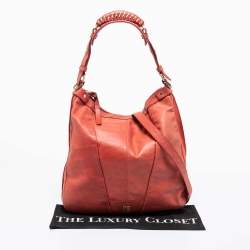 Pre Owned Givenchy Coral Red Pleated Leather Hobo