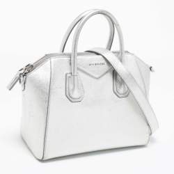 Pre Owned Givenchy Silver Leather Small Antigona Satchel