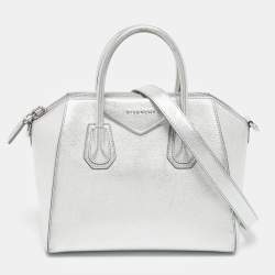 Pre Owned Givenchy Silver Leather Small Antigona Satchel