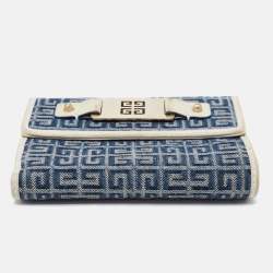 Givenchy Blue/Cream Monogram Canvas and Leather Metal Flap Compact Wallet