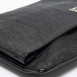 Pre Owned Givenchy Black Leather Flap Fold Over Clutch 