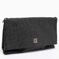 Pre Owned Givenchy Black Leather Flap Fold Over Clutch 