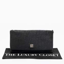 Pre Owned Givenchy Black Leather Flap Fold Over Clutch 