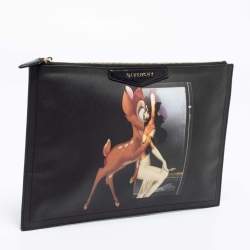 Pre Owned حقيبة كلتش جيفنشي أنتيغونا جلد أسود منقوش طباعة بامبي