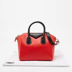 Pre Owned Givenchy Lipstick Red/Black Leather Small Antigona Satchel