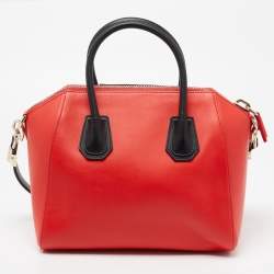Pre Owned Givenchy Lipstick Red/Black Leather Small Antigona Satchel