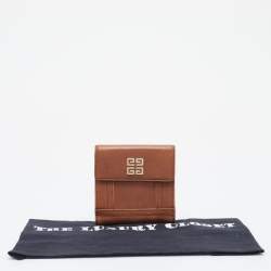 Pre Owned Givenchy Brown Leather Logo Compact Wallet